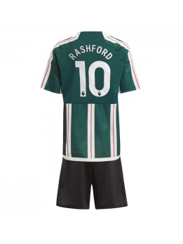 Otroški Nogometna dresi replika Manchester United Marcus Rashford #10 Gostujoči 2023-24 Kratek rokav (+ hlače)